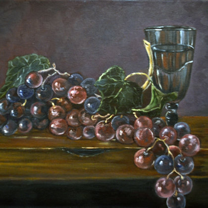 still life, grape and wine. Oil, canvas, size 30x40