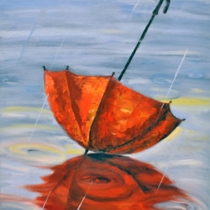red umbrella, oil, canvas, size 30x40