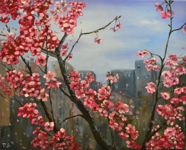 Cherry blossom. size 40x50, oil, canvas