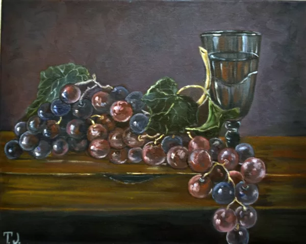 still life, grape and wine. Oil, canvas, size 30x40